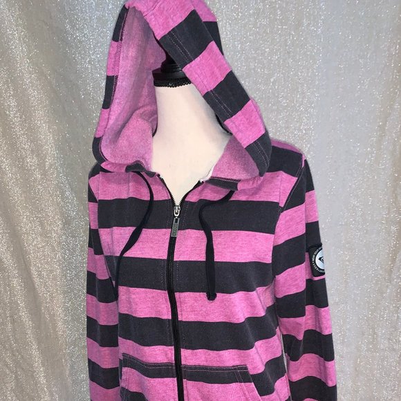 Roxy Pink Black Striped Hoodie 